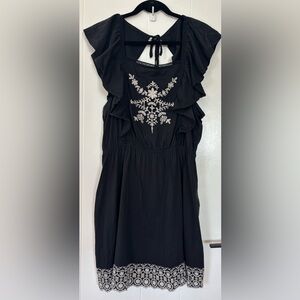 Old Navy Bohemian Black Dress with White Embroidery - Woman's XL